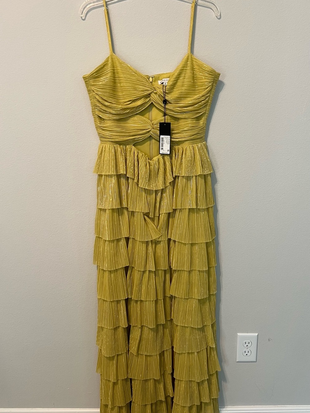 Gianni Bini Chartreuse Tiered Ruffle Maxi Dress